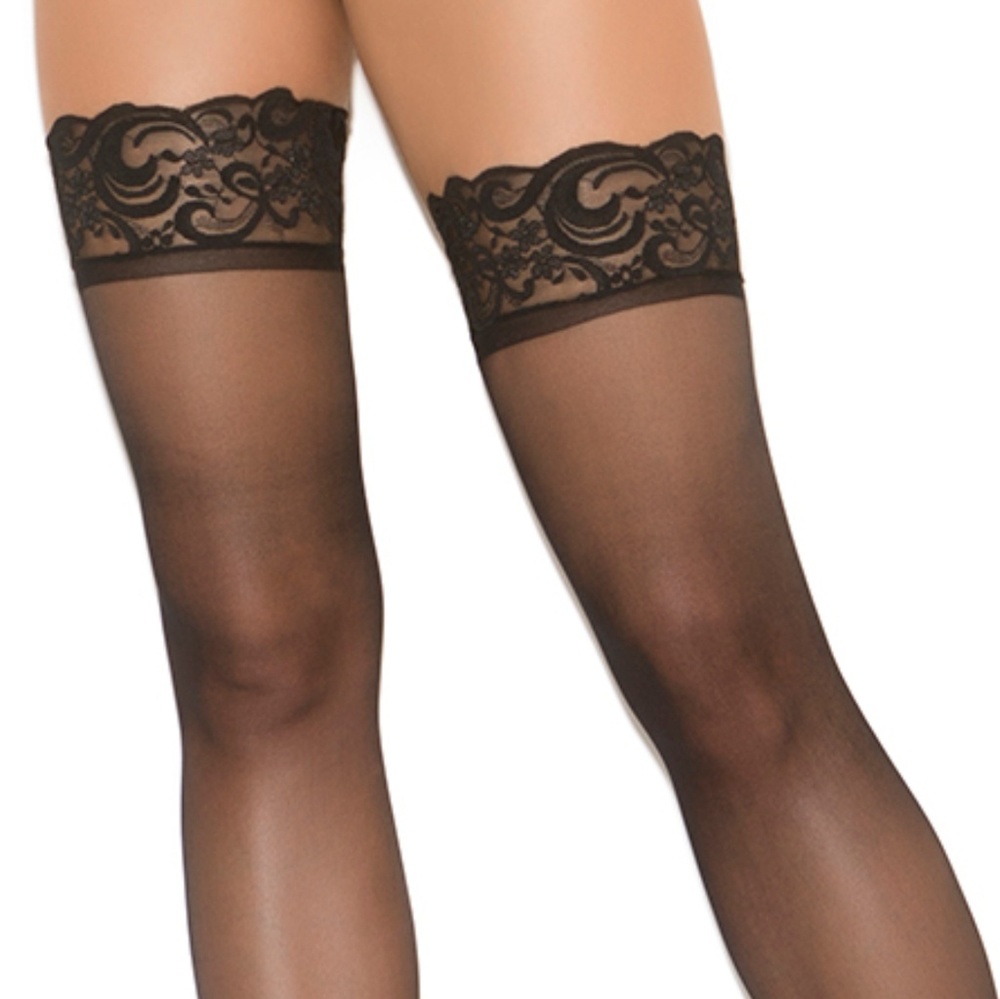 Black Lace Top Thigh Hi Stockings OS